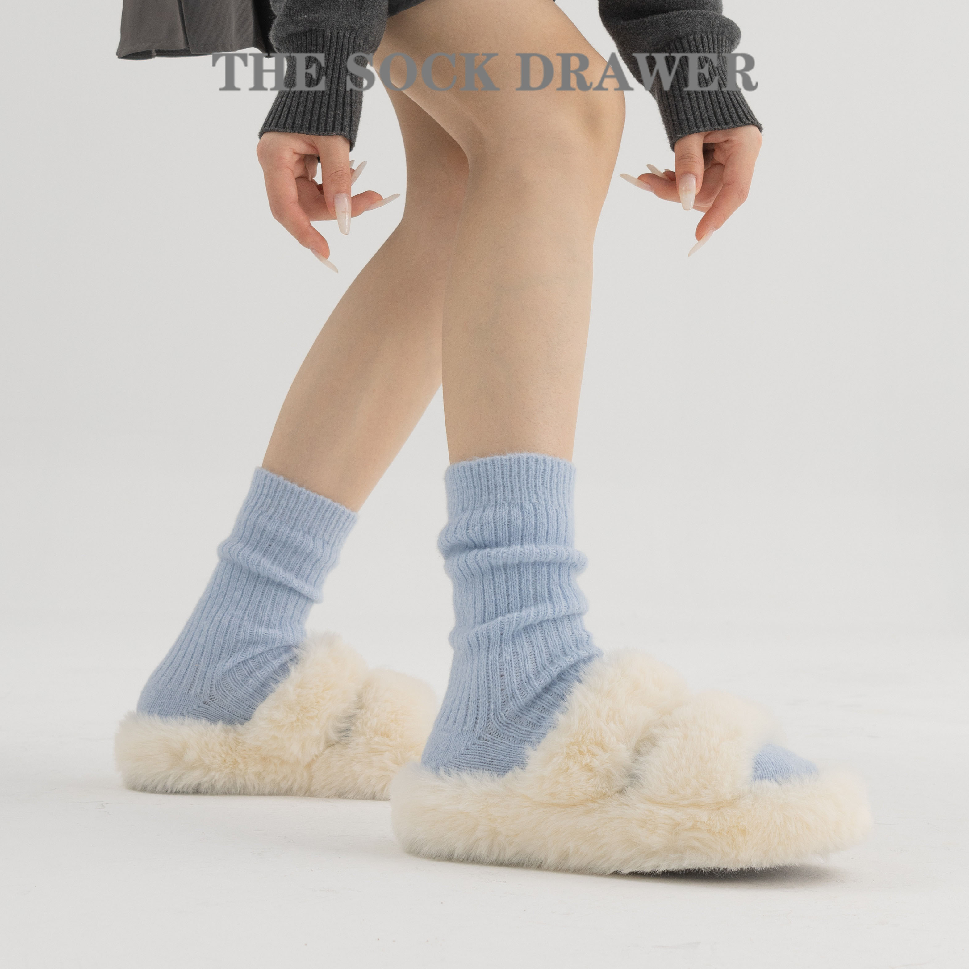 冬季加厚袜女保暖厚袜子羊绒女士中筒美利奴羊毛秋冬蓝色松口长袜