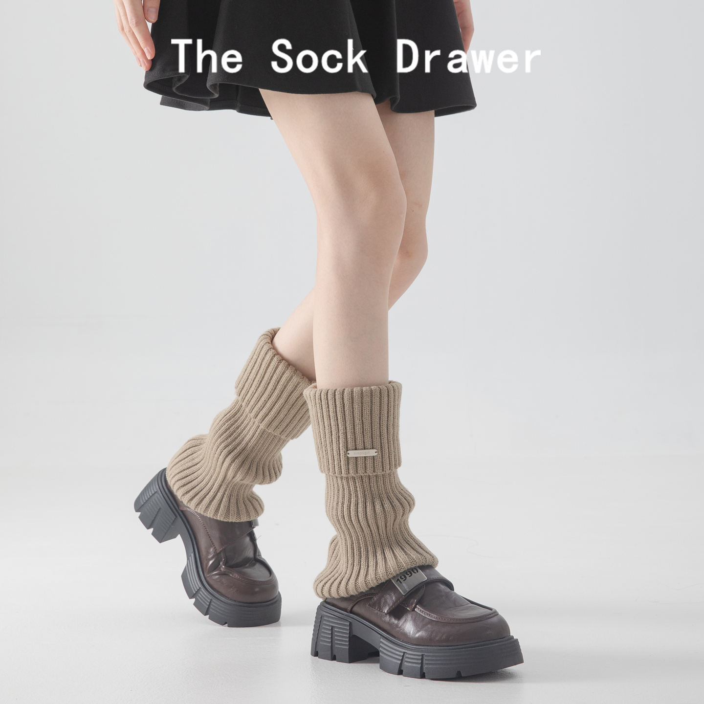 秋冬天宽松金属标袜套女y2k辣妹咖色日系保暖堆堆袜腿套配乐福鞋