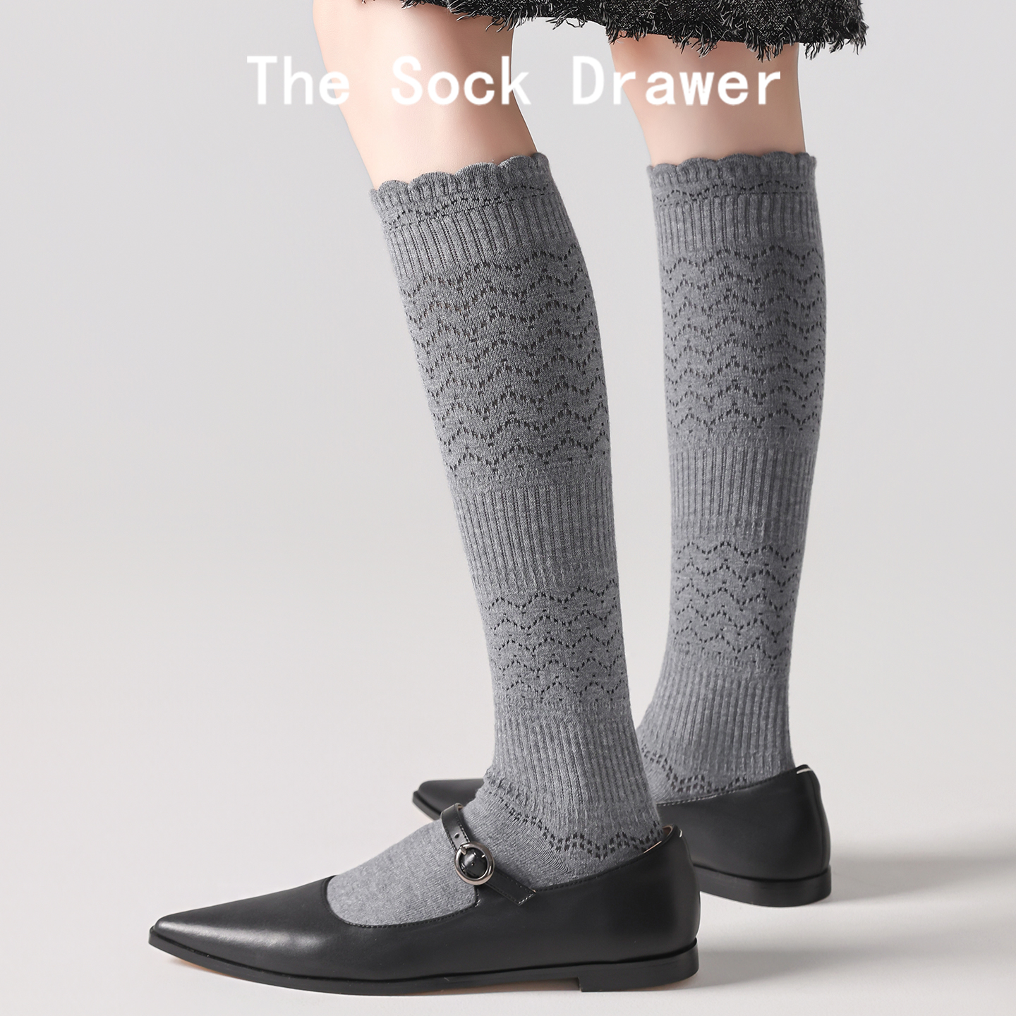 花边泡泡口小腿袜女秋冬镂空网眼28cm小腿袜学院风配裙子的袜子