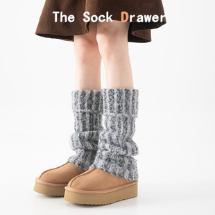 毛绒袜套女士配雪地靴韩国东大门堆堆袜翻边竖纹拼色显瘦小腿套