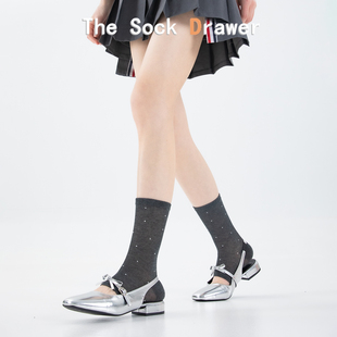 韩国东大门波点袜子女夏季 袜腿套深灰色圆点中筒袜脚踩袜套 薄款