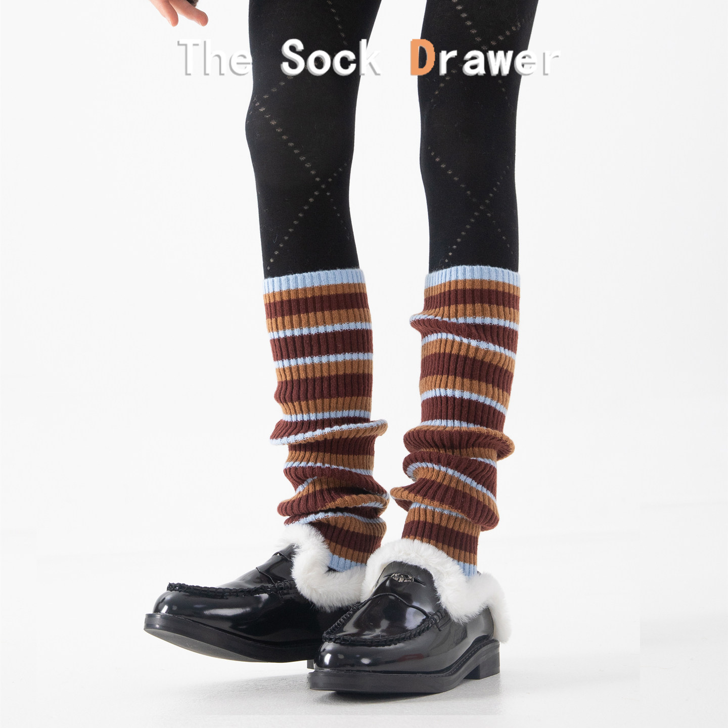 条纹袜套女秋冬韩版ins潮配瑜伽裤堆堆袜腿套布标条纹小腿袜显瘦