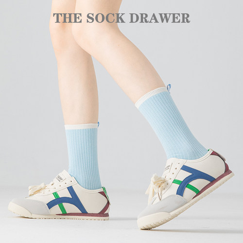 袜子女2026新款爆款春夏季爱心布标拼色女士纯棉袜子中筒堆堆袜