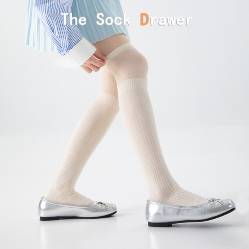 长筒袜女款夏季薄款袜子奶油色显瘦修饰腿型过膝袜大腿袜配芭蕾鞋