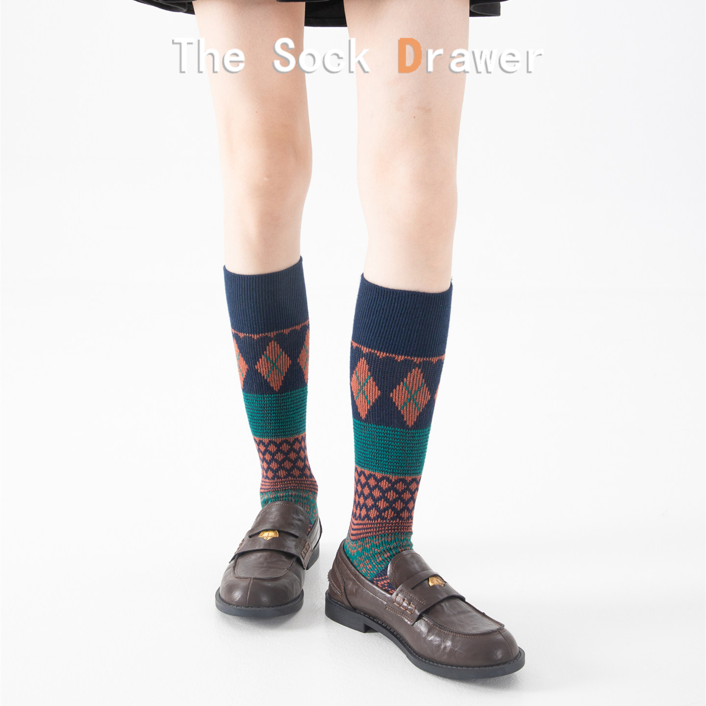 藏青拼色菱形格小腿袜女士秋冬季双针双路复古学院风堆堆长袜子,女士内衣/男士内衣/家居服,中筒袜,淘宝优惠券,粉丝福利购,淘宝优惠卷