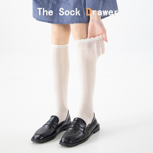 波点小腿袜女春夏奶白miu系堆堆袜芭蕾风袜子长筒袜子搭配小皮鞋