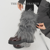 毛绒腿套秋冬季 y2k毛毛茸茸皮草冬天深灰色保暖长筒袜子堆堆袜套