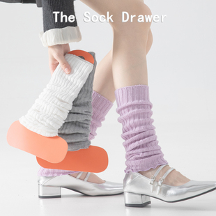 双针羊毛保暖袜套女秋冬竖纹y2k辣妹堆堆袜腿套配玛丽珍鞋 袜子