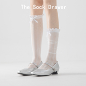 蕾丝花边长筒袜蝴蝶结配玛丽珍鞋 镂空网眼小腿袜女夏季 薄款 袜子