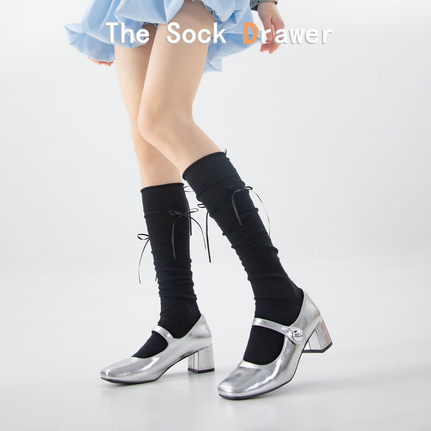 日系学院风黑色绑带堆堆袜女士夏季薄款miu里miu气蝴蝶结小腿袜