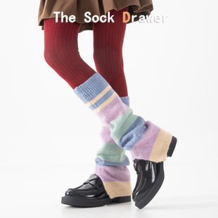 羊毛混纺拼色堆堆袜腿套女秋冬保暖加厚加绒y2k辣妹开叉叠穿袜套