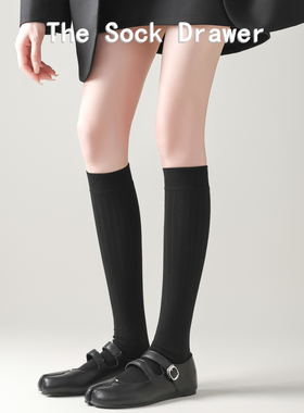 小腿袜女春秋分趾miu系芭蕾风微压显瘦长筒袜子黑色竖条堆堆袜子