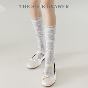 洛丽塔jk蕾丝花边小腿袜镂空爱心堆堆袜及膝长筒袜夏季 袜子女薄款