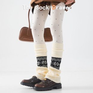 白色袜套堆堆袜女冬天外穿加厚保暖护腿套费尔岛双针长筒小腿套