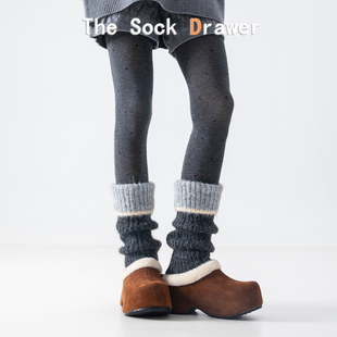 韩国东大门堆堆袜腿套女秋冬加厚保暖翻边拼色羊毛袜套配打底裤