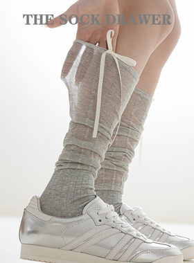 春夏天小腿袜芭蕾风镂空蝴蝶结小腿袜灰色袜子女潮网红款堆堆袜