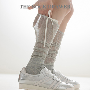 春夏天小腿袜芭蕾风镂空蝴蝶结小腿袜灰色袜子女潮网红款 堆堆袜