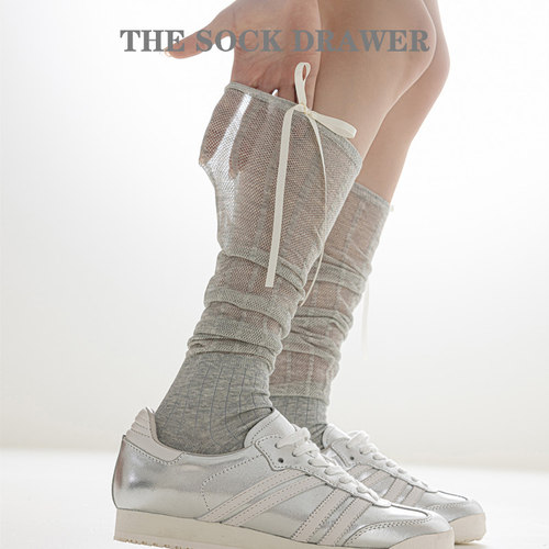 春夏天小腿袜芭蕾风镂空蝴蝶结小腿袜灰色袜子女潮网红款堆堆袜