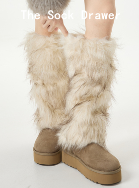 y2k辣妹毛绒堆堆袜腿套女士秋冬jk外穿保暖仿皮草40cm雪地靴袜套