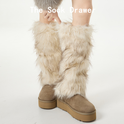 y2k辣妹毛绒堆堆袜腿套女士秋冬jk外穿保暖仿皮草40cm雪地靴袜套