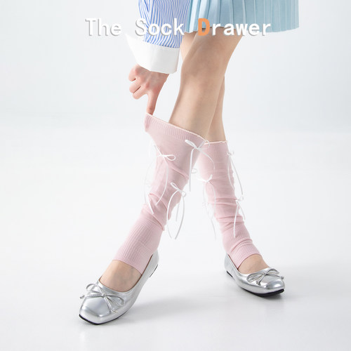 樱花粉网纱拼接小腿袜腿套女夏季日系蝴蝶结脚踩堆堆袜袜套芭蕾风