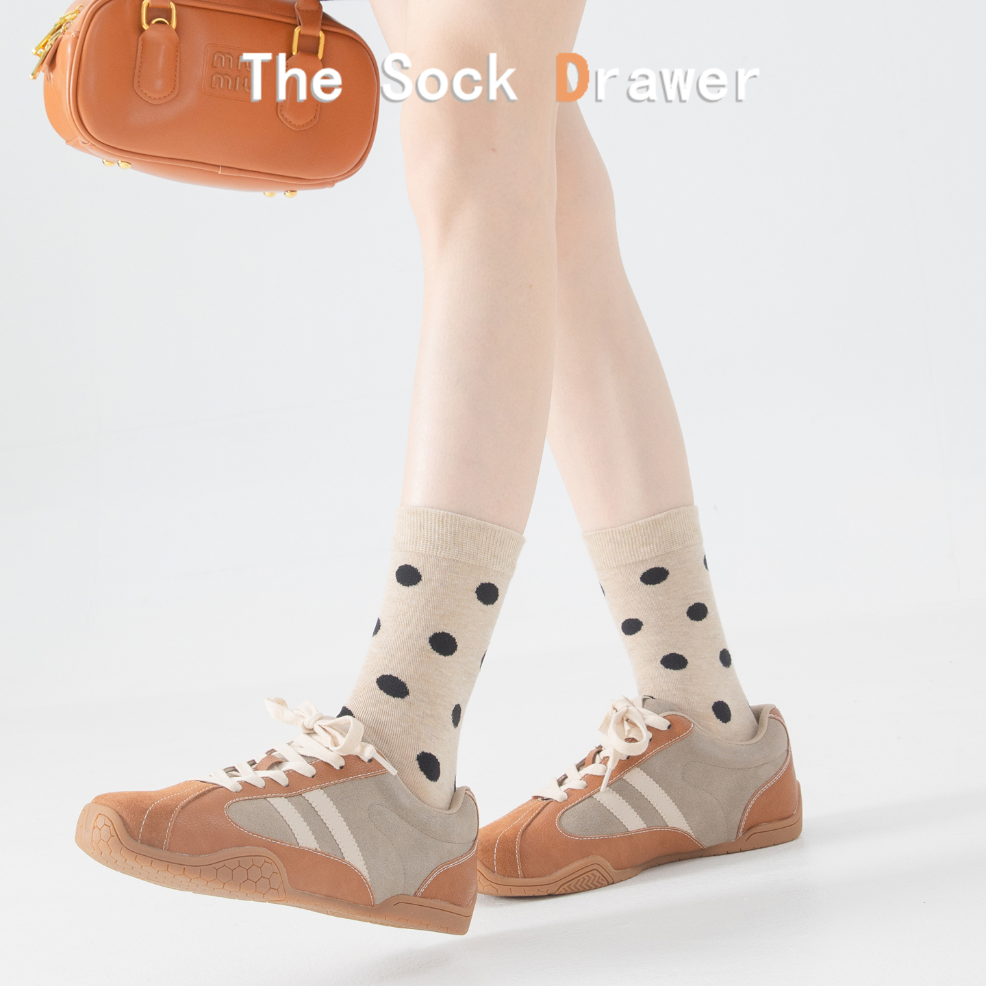 袜子女高筒袜外穿潮网红款波点卡其色中筒袜韩版ins潮堆堆袜纯棉