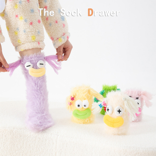 冬天袜子女秋冬加厚居家睡眠毛绒地板袜珊瑚绒中筒袜亲子堆堆袜