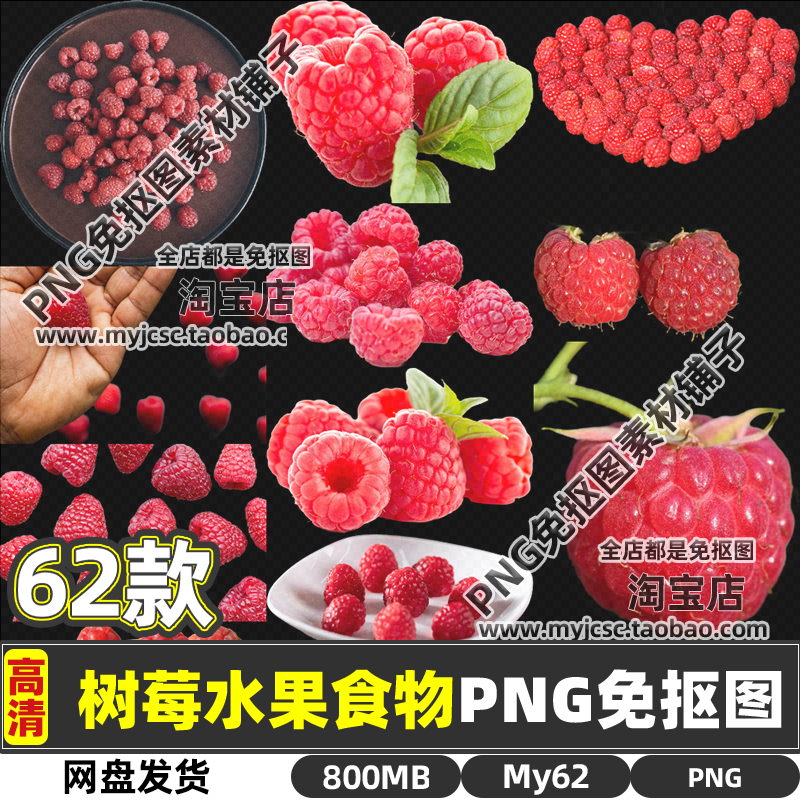 高清树莓水果植物野果PNG透明免抠图片PS海报背景设计素材打印集