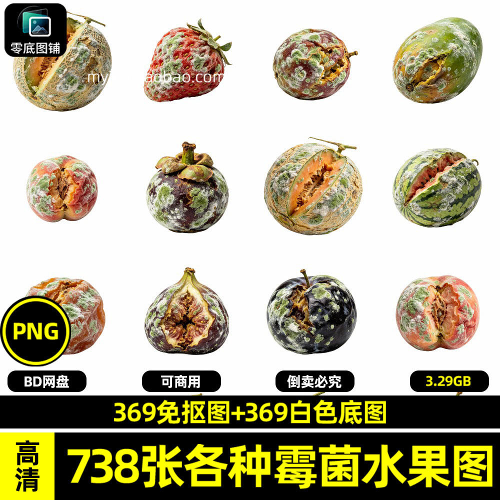 高清西瓜各种霉菌发霉烂水果白底图商用透明免抠图片喷绘海报素材
