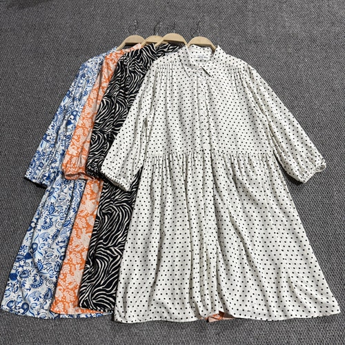 澳大利亚品牌 女春夏款单排扣翻领中长款柔软透气休闲通勤连衣裙