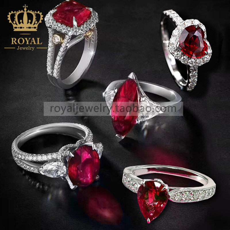 ROYAL红宝石戒指女18k金鸽血红1克拉天然无烧彩色宝石钻石送礼物