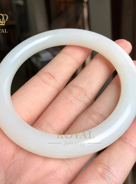 ROYAL珠宝新疆和田玉籽料手镯正装小圆条温润细腻送妈妈长辈节日