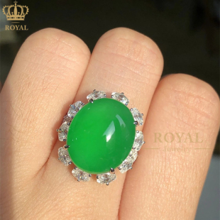 ROYAL珠宝缅甸A货翡翠戒指女老坑冰种满绿起荧光鸽子蛋收藏传承款