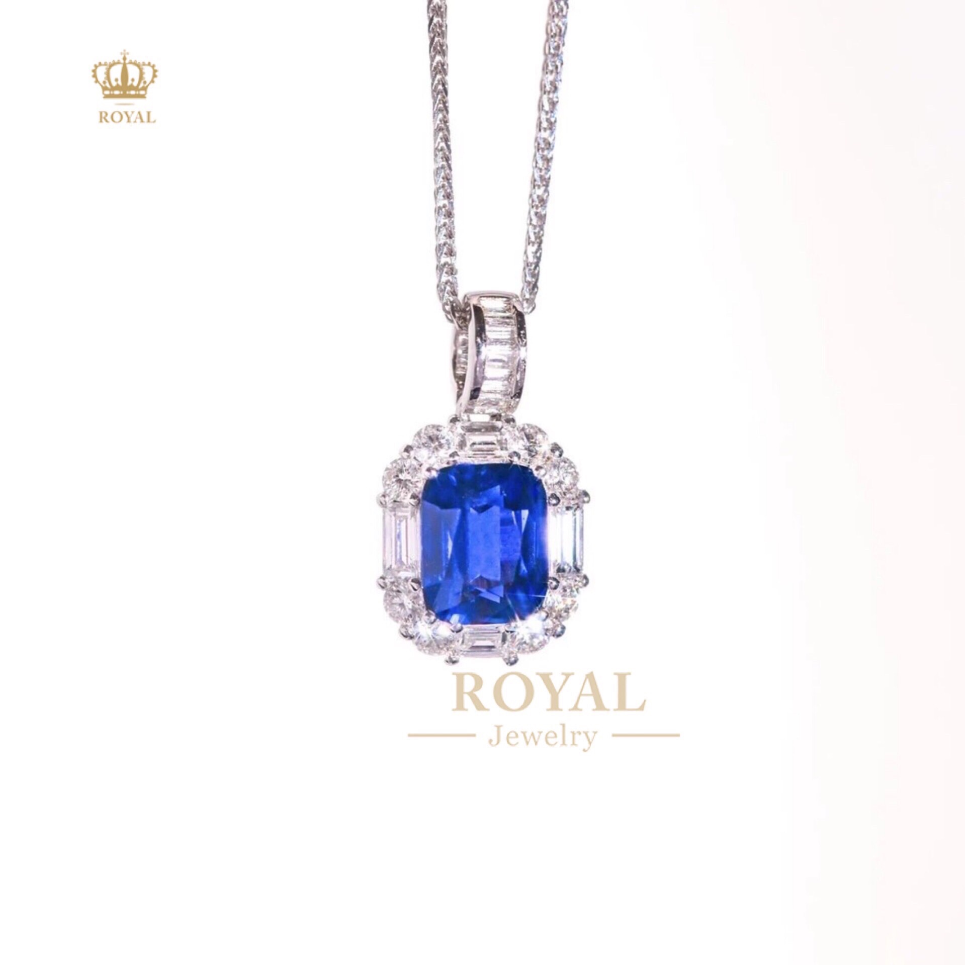 ROYAL珠宝1.16CT蓝宝石项链女精致锁骨链经典皇家蓝色钻石18K金镶