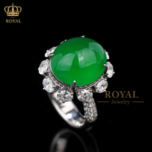 ROYAL珠宝定制缅甸A货翡翠戒指鸽子蛋传承老坑冰种高阳绿种水细腻