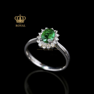 ROYAL珠宝定制沙弗莱戒指女绿色钻石18K金定制镶嵌送女友节日礼物