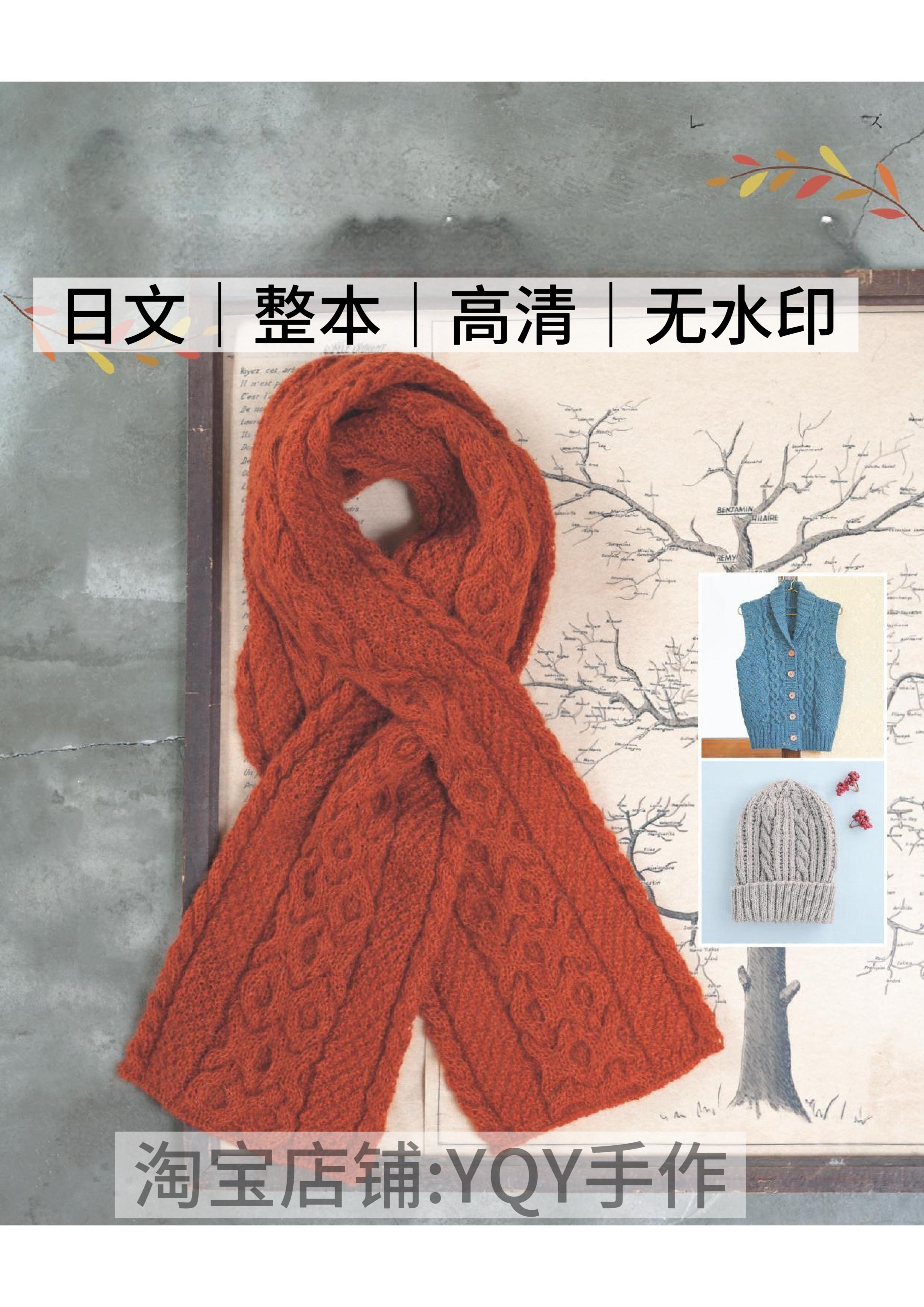 日文 2685 棒针编织女士阿兰麻花毛衣帽子围巾手套袜子电子图解