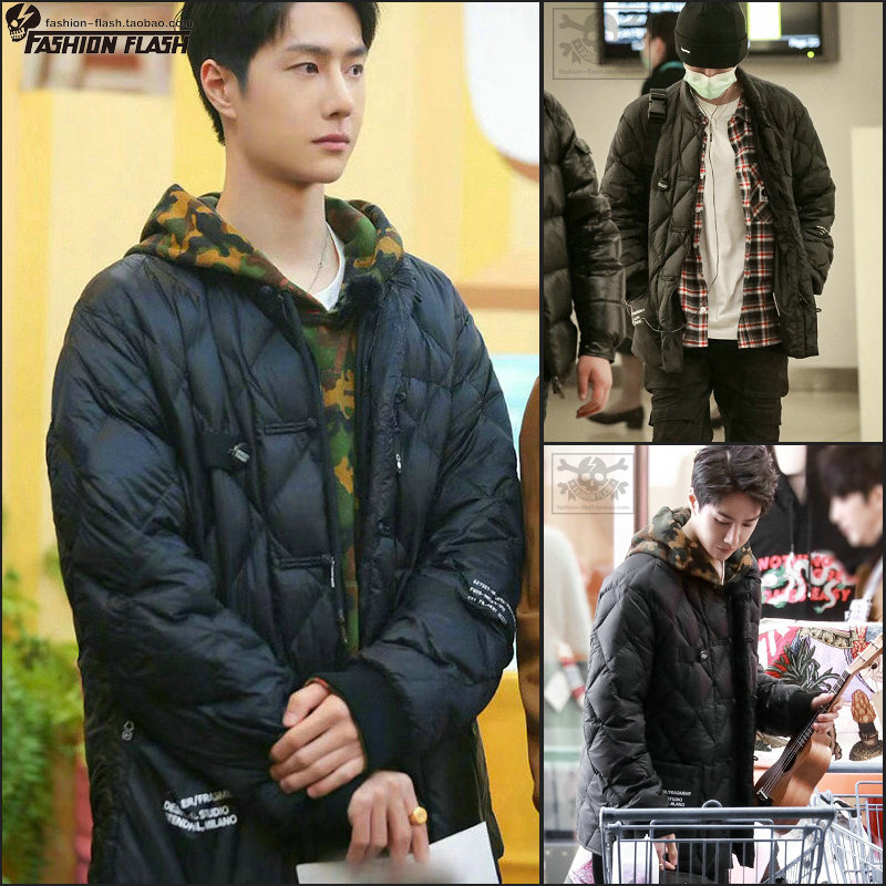 炸街狠货王一博同款菱形格羽绒服