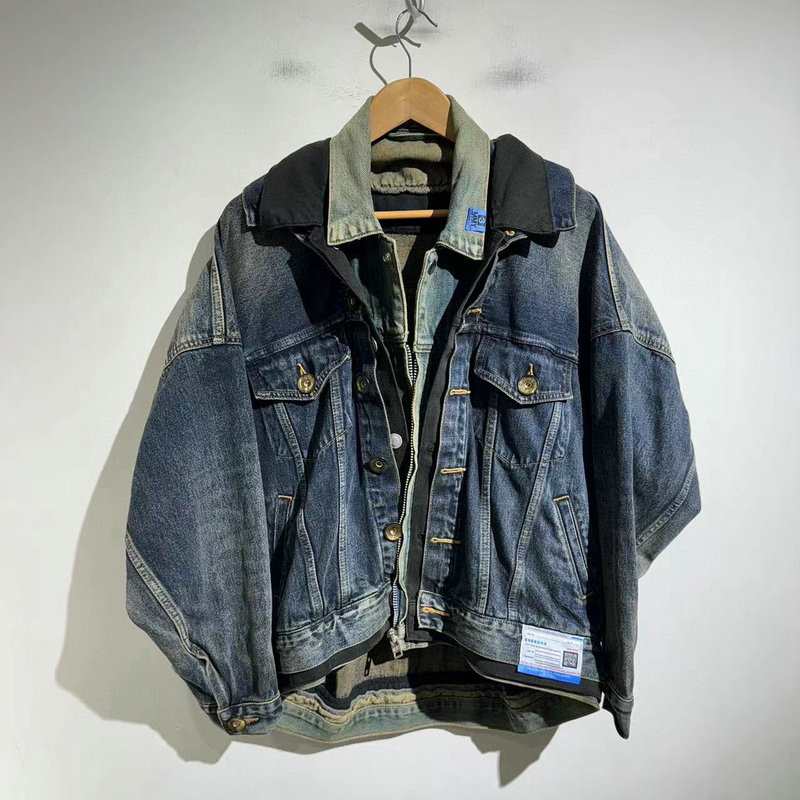 24AW日系Kapital vintage牛仔时尚剪裁拼接做旧休闲长袖夹克外套