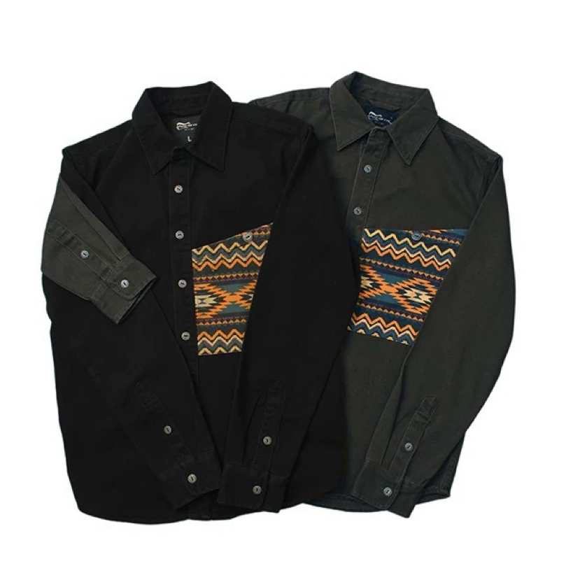 日系阿美咔叽梭织赛络纺重磅外套男女款美式休闲复古工装长袖衬衫