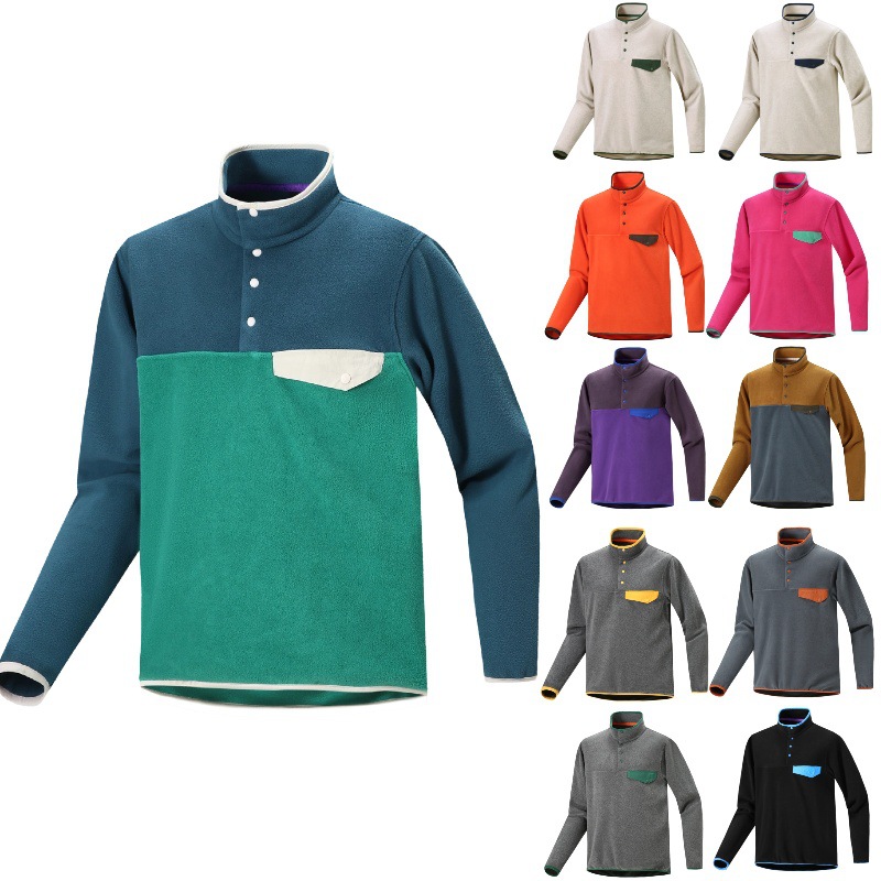 日系户外新配色秋冬情侣款半开襟抓绒衫中间层外套撞色套头卫衣潮