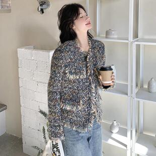 高级感法式气质粗花呢彩色小香风外套女2025秋装新款名媛羊毛上衣