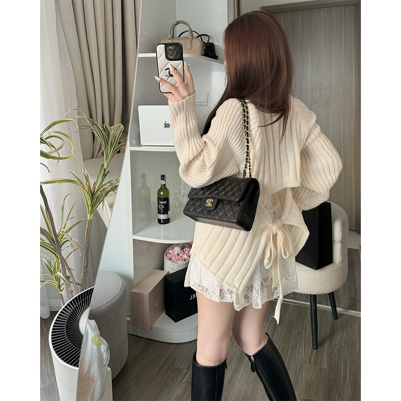 韩版松弛感洋气长袖圆领别致露背绑带软糯套头坑条纹针织衫上衣女,女装/女士精品,毛衣,淘宝优惠券,粉丝福利购,淘宝优惠卷