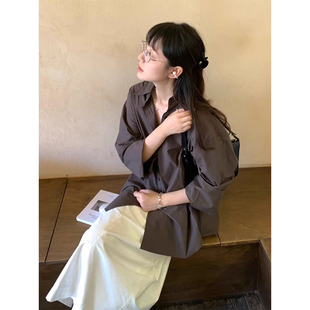 韩版松弛感宽松慵懒风洋气简约休闲百搭长袖翻领防晒衬衫上衣女春