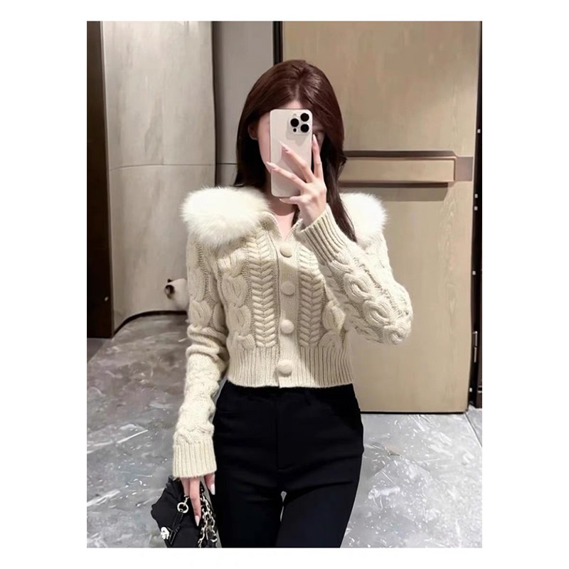 小香风高级感洋气气质显瘦百搭长袖毛毛领短款针织衫麻花毛衣女潮,女装/女士精品,毛针织衫,淘宝优惠券,粉丝福利购,淘宝优惠卷