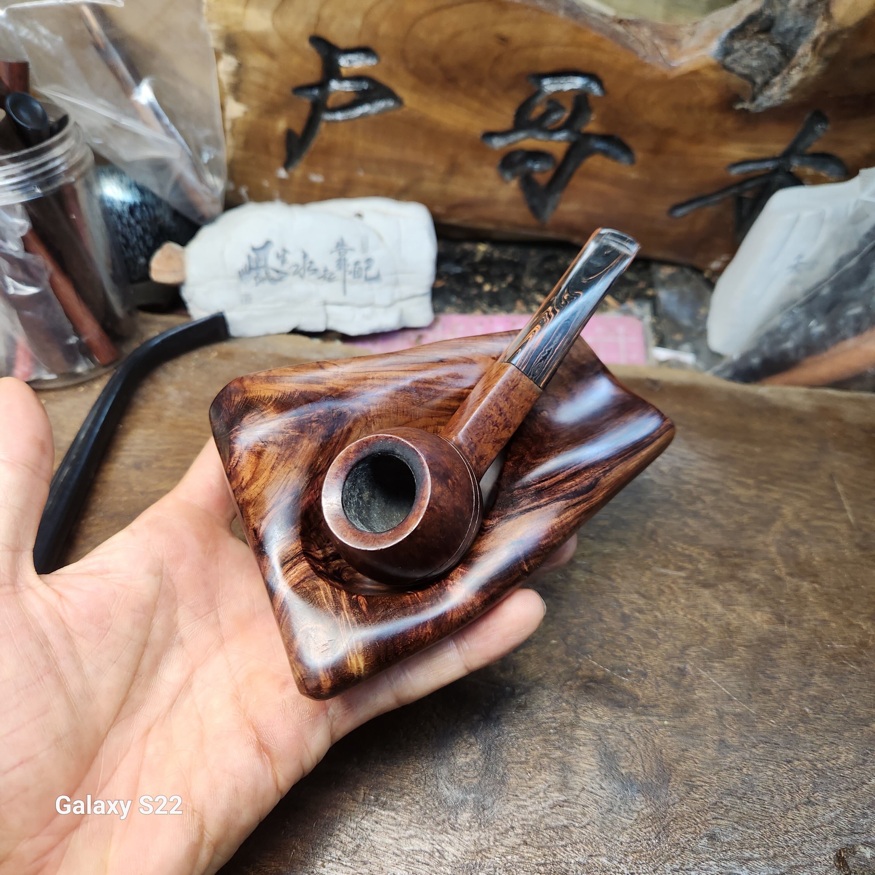 手工随形沉水海南黄花梨单位烟斗架瘤疤降香黄檀直弯斗烟斗座架托