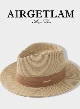 AirgeTlam/法式巴拿马草帽男女夏季遮太阳防晒帽子百搭爵士帽礼帽