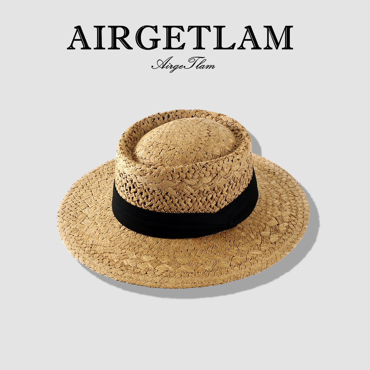 AirgeTlam法式老钱风镂空平顶草帽女大檐夏季海边度假遮太阳礼帽