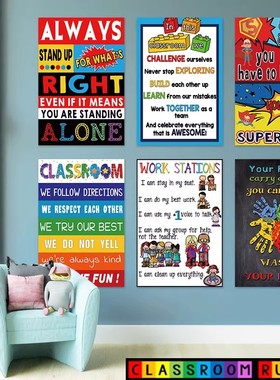 英语教室课堂规则classroom rules双语国际学校墙面装饰环创布置