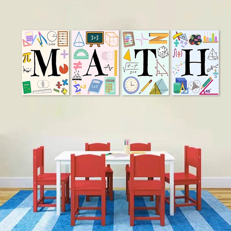 MATH数学装饰卡通海报培训机构墙面布置平面贴学生书房挂画贴画图片